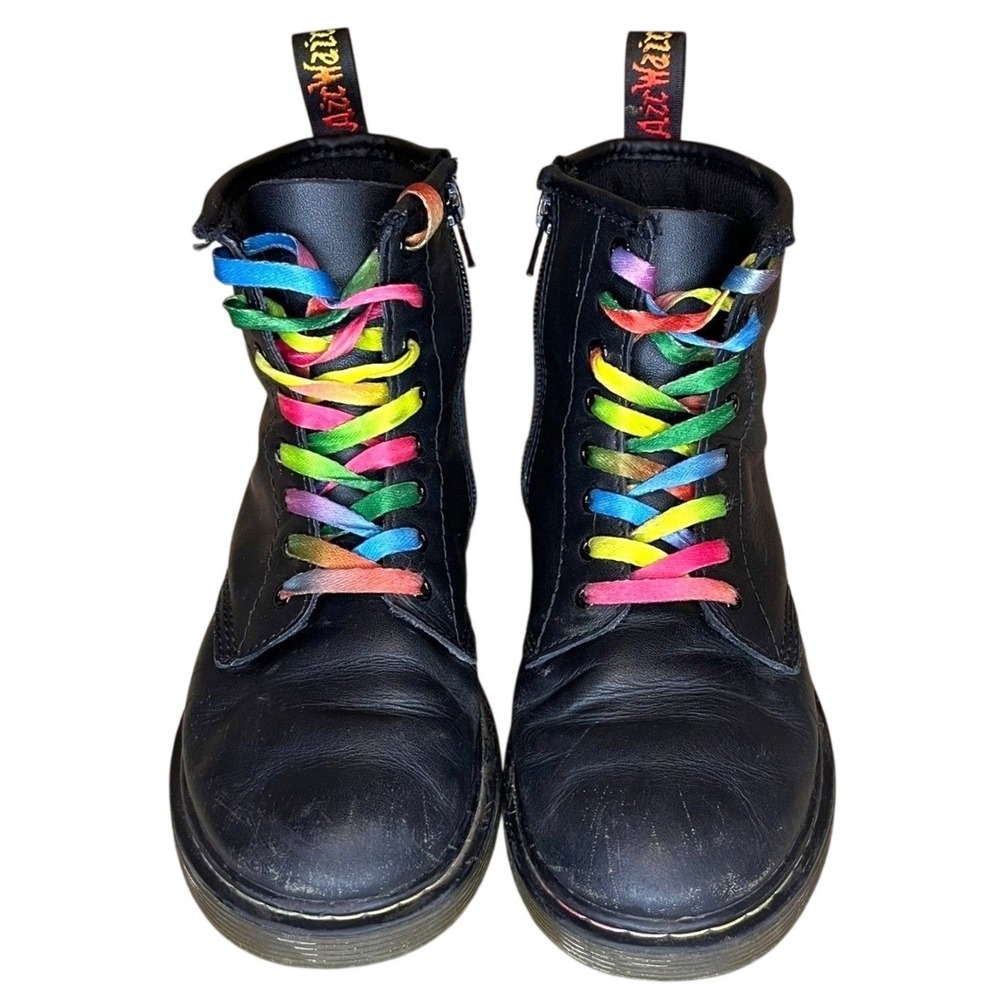 Dr. Martens Black Pascal Rainbow Stitch Combat Boots 3 Lace Up Side Zip